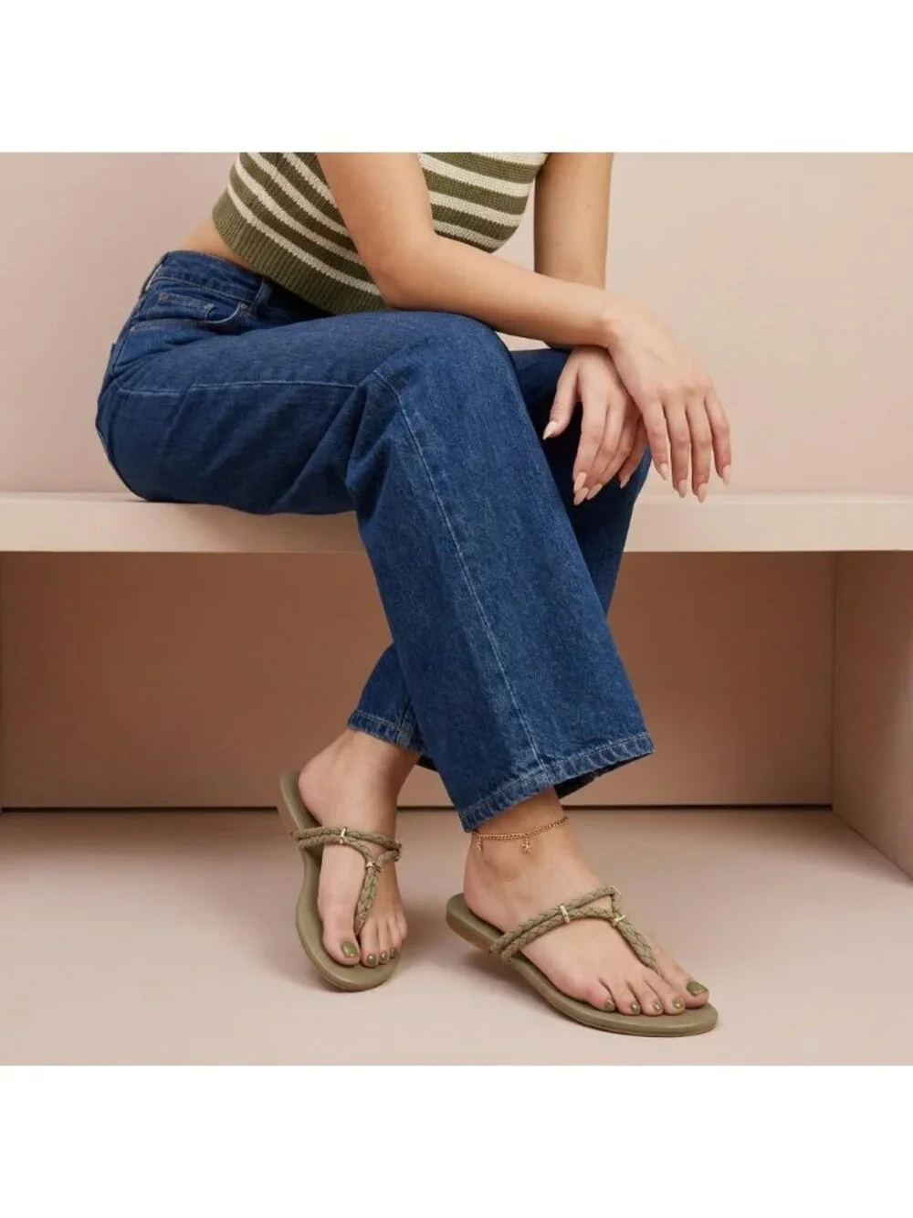 Women's Sage Comfortable Trio Flip Flops with Braided Thong Strap Sandals